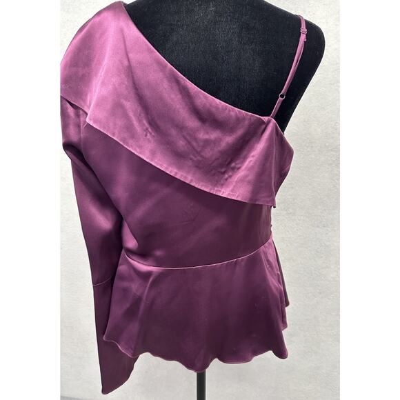 Parker Womens Medium Dark Plum Cold Shoulder Silk Peasant Blouse Top 100% Silk - Picture 4 of 10